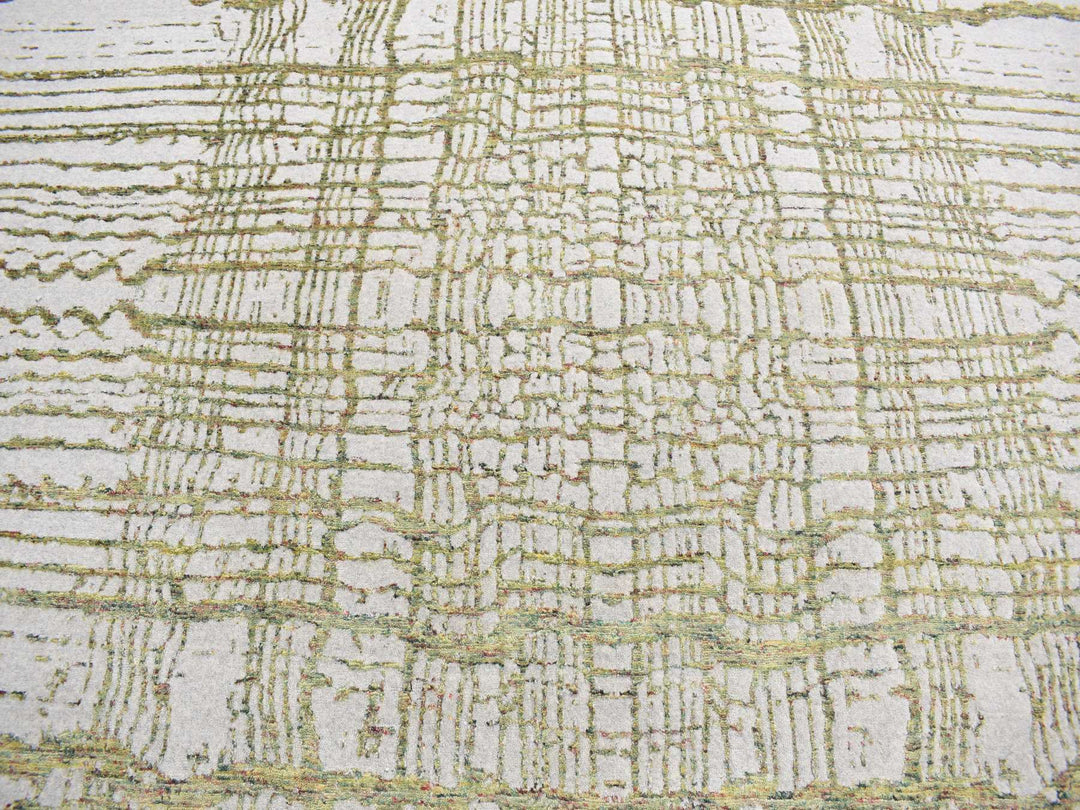 9'2" x 11'8" New Hand Loomed Grey Wool & Silk Rectangle Oriental Rug - MOA10280818