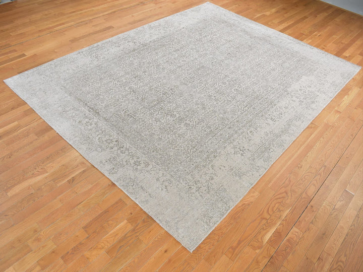 8'9" x 12'1" New Hand Loomed Grey Wool & Silk Rectangle Oriental Rug - MOA10280819