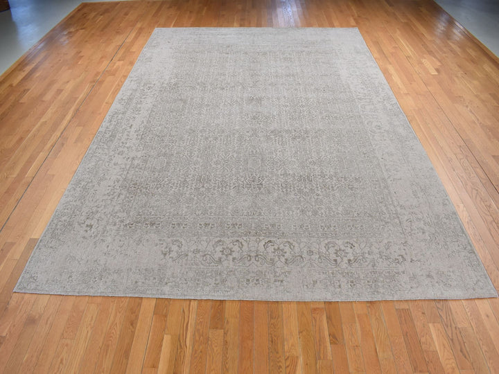 9'10" x 14'1" New Hand Loomed Beige Wool & Silk Rectangle Oriental Rug - MOA10280849