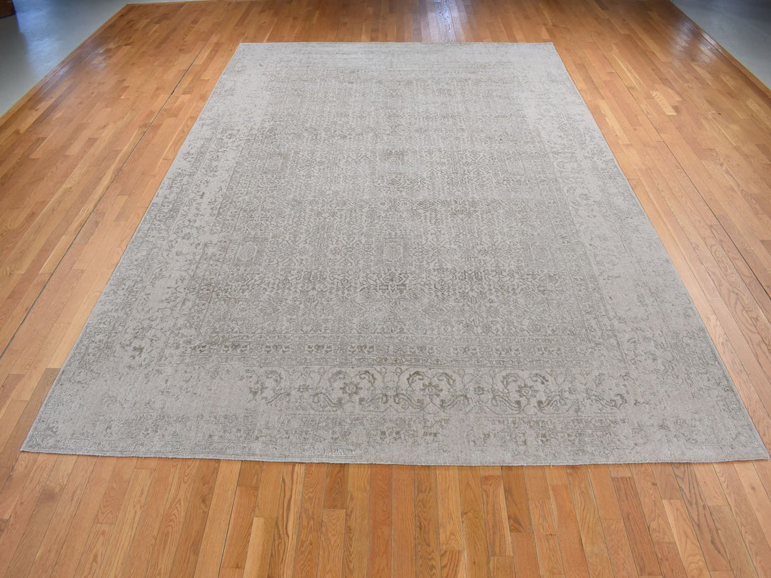 9'10" x 14'1" New Hand Loomed Beige Wool & Silk Rectangle Oriental Rug - MOA10280849