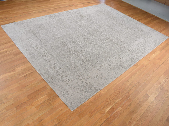 9'10" x 14'1" New Hand Loomed Beige Wool & Silk Rectangle Oriental Rug - MOA10280849