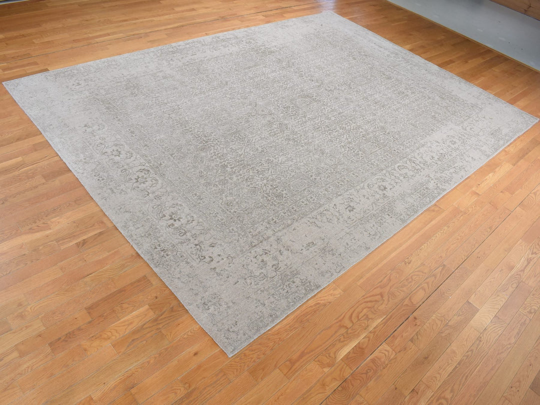 9'10" x 14'1" New Hand Loomed Beige Wool & Silk Rectangle Oriental Rug - MOA10280849