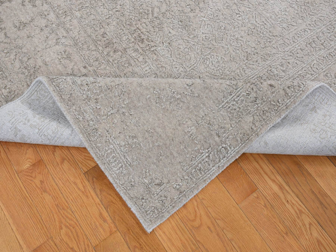 9'10" x 14'1" New Hand Loomed Beige Wool & Silk Rectangle Oriental Rug - MOA10280849