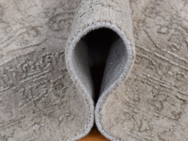 9'10" x 14'1" New Hand Loomed Beige Wool & Silk Rectangle Oriental Rug - MOA10280849