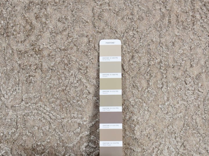 9'10" x 14'1" New Hand Loomed Beige Wool & Silk Rectangle Oriental Rug - MOA10280849