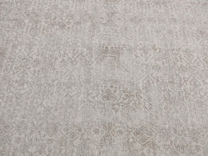 9'10" x 14'1" New Hand Loomed Beige Wool & Silk Rectangle Oriental Rug - MOA10280849