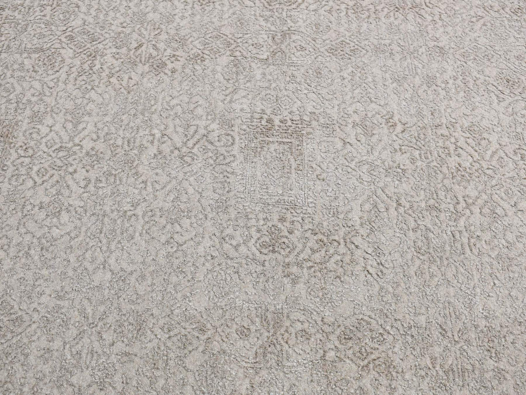 9'10" x 14'1" New Hand Loomed Beige Wool & Silk Rectangle Oriental Rug - MOA10280849