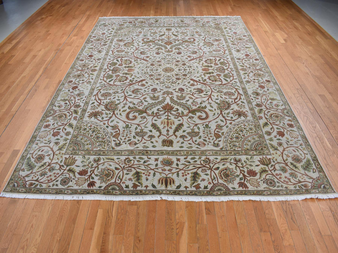 10'1" x 13'9" New Hand Knotted Grey Wool & Silk Rectangle Oriental Rug - MOA10280915