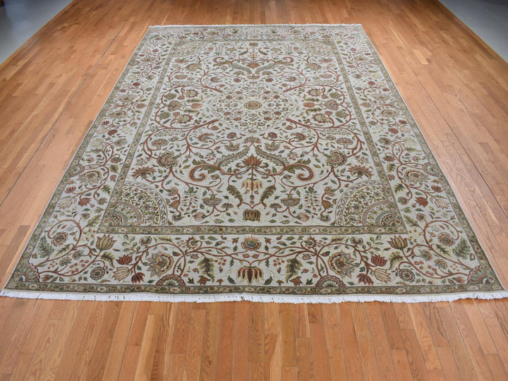 10'1" x 13'9" New Hand Knotted Grey Wool & Silk Rectangle Oriental Rug - MOA10280915