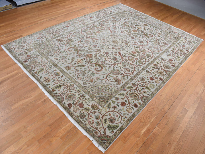 10'1" x 13'9" New Hand Knotted Grey Wool & Silk Rectangle Oriental Rug - MOA10280915