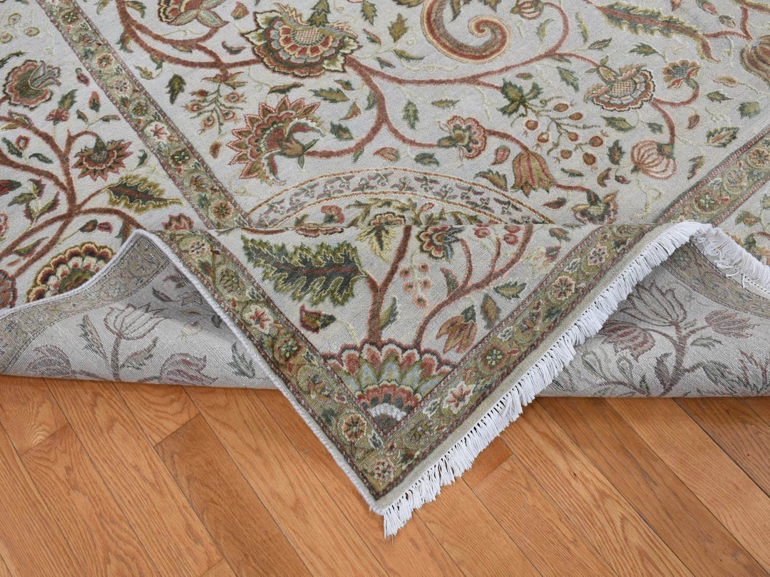 10'1" x 13'9" New Hand Knotted Grey Wool & Silk Rectangle Oriental Rug - MOA10280915