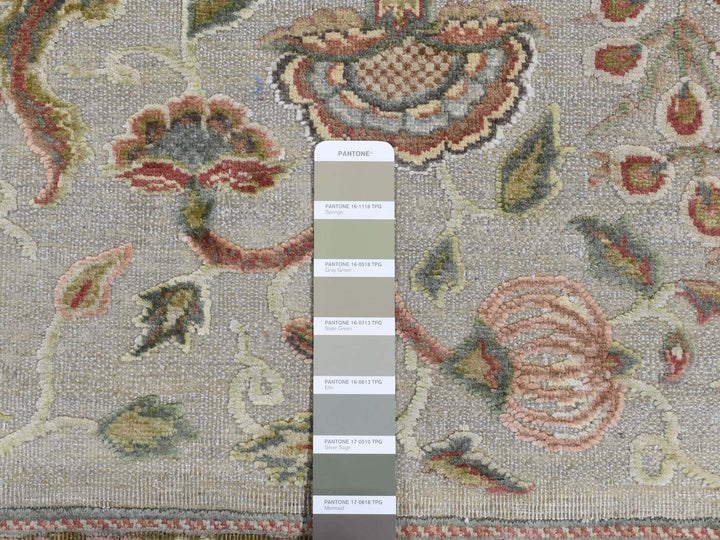 10'1" x 13'9" New Hand Knotted Grey Wool & Silk Rectangle Oriental Rug - MOA10280915