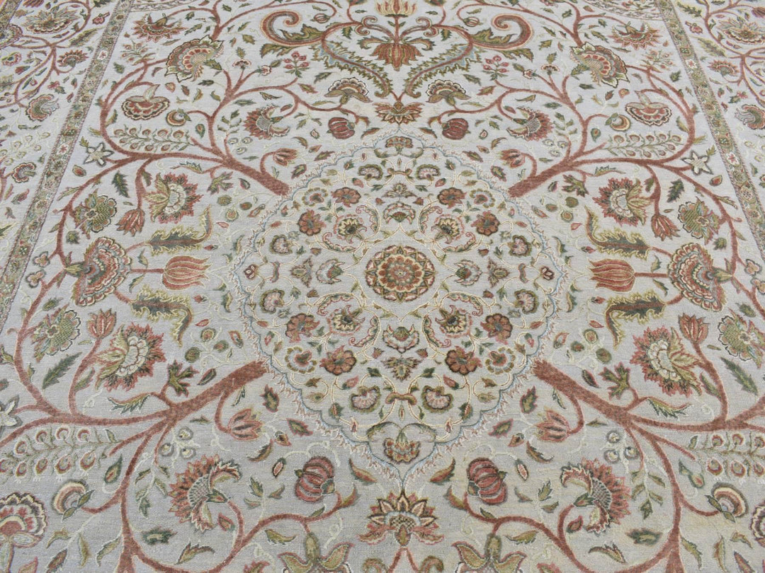 10'1" x 13'9" New Hand Knotted Grey Wool & Silk Rectangle Oriental Rug - MOA10280915