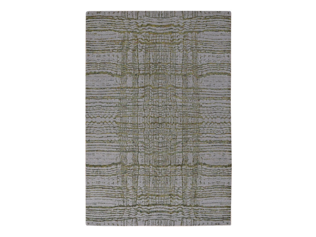 6'0" x 8'9" New Hand Loomed Grey Wool & Silk Rectangle Oriental Rug - MOA10280968