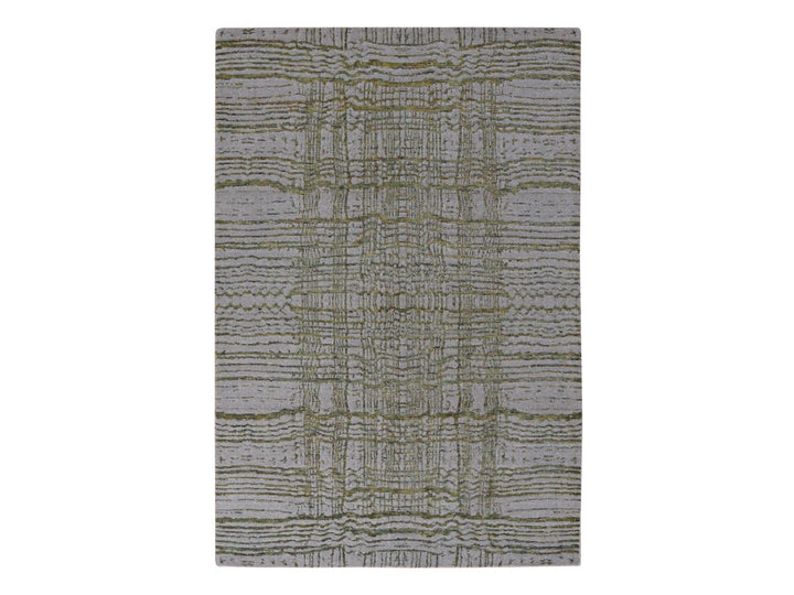 6'0" x 8'9" New Hand Loomed Grey Wool & Silk Rectangle Oriental Rug - MOA10280968