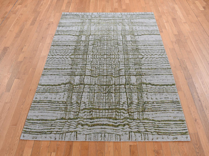 6'0" x 8'9" New Hand Loomed Grey Wool & Silk Rectangle Oriental Rug - MOA10280968