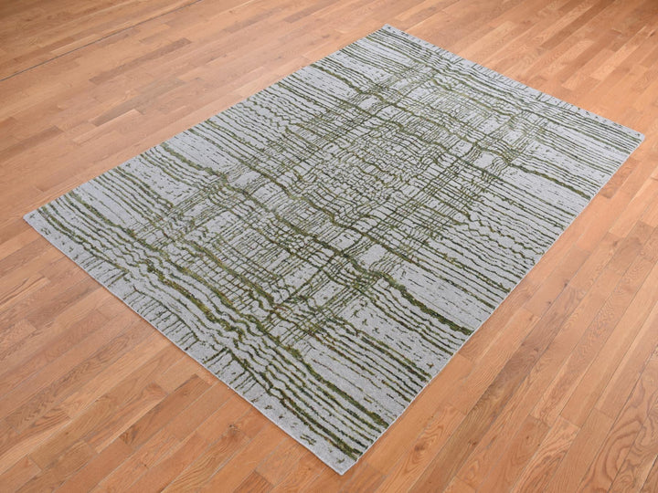 6'0" x 8'9" New Hand Loomed Grey Wool & Silk Rectangle Oriental Rug - MOA10280968