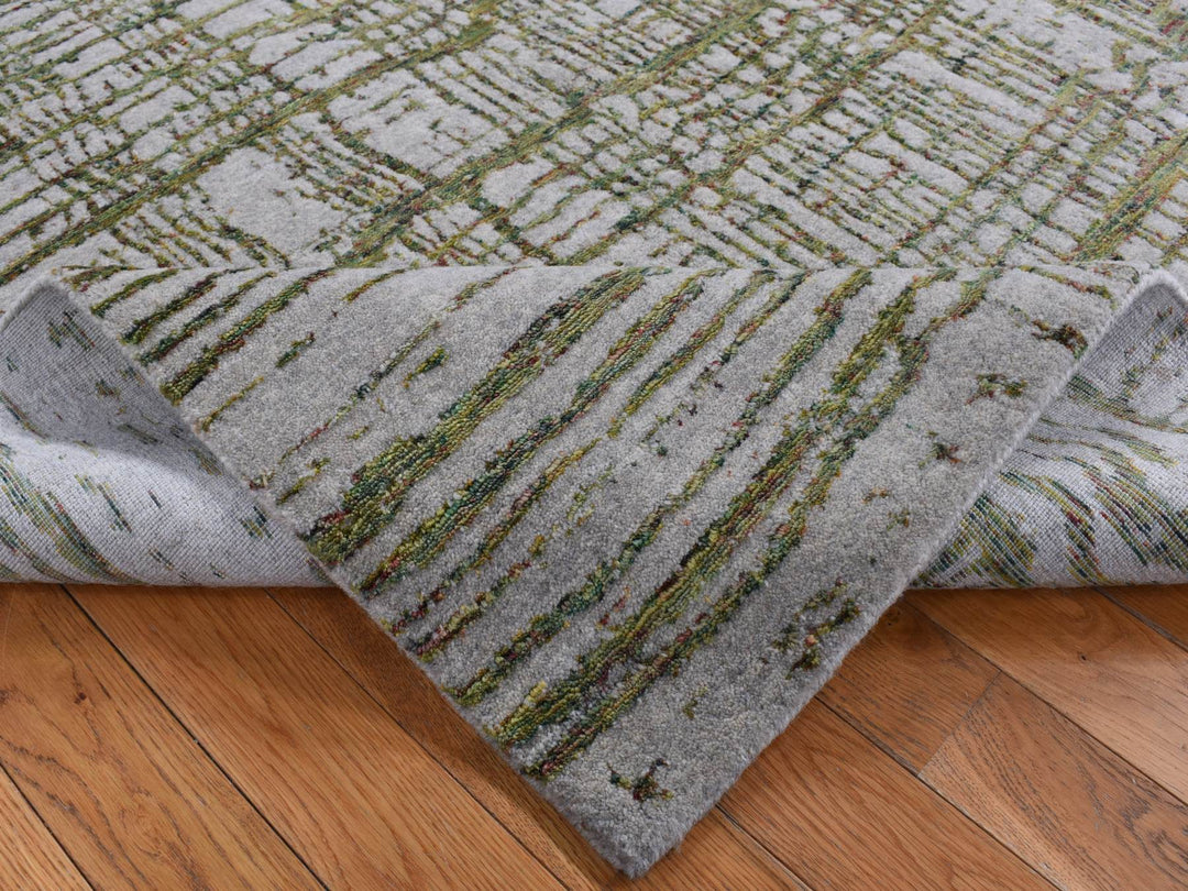 6'0" x 8'9" New Hand Loomed Grey Wool & Silk Rectangle Oriental Rug - MOA10280968