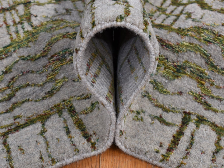 6'0" x 8'9" New Hand Loomed Grey Wool & Silk Rectangle Oriental Rug - MOA10280968