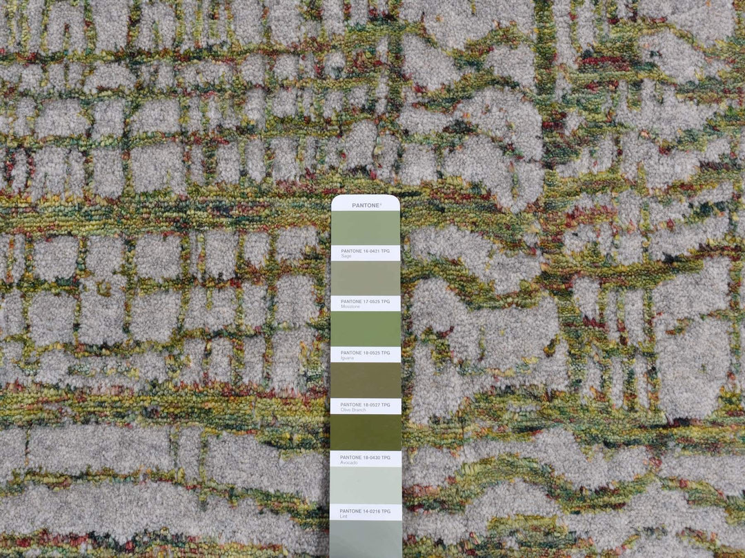 6'0" x 8'9" New Hand Loomed Grey Wool & Silk Rectangle Oriental Rug - MOA10280968