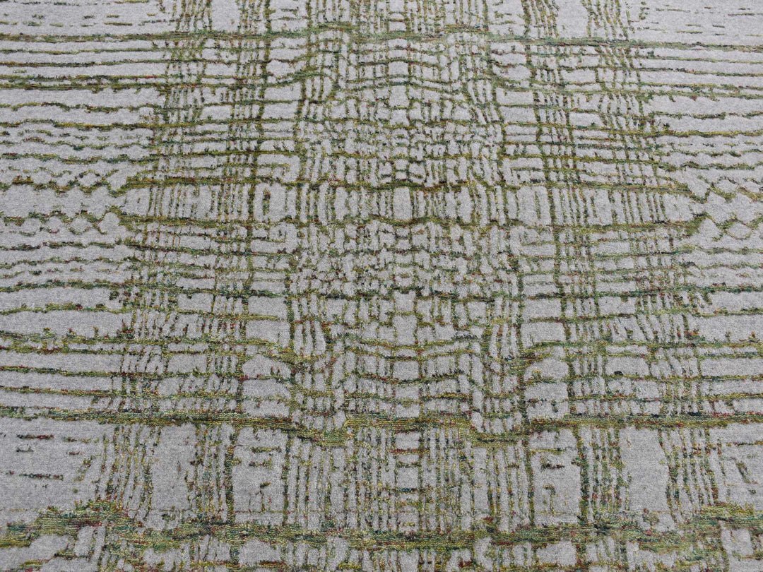 6'0" x 8'9" New Hand Loomed Grey Wool & Silk Rectangle Oriental Rug - MOA10280968