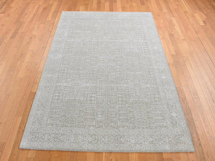 5'9" x 9'0" New Hand Loomed Grey Wool & Silk Rectangle Oriental Rug - MOA10280978