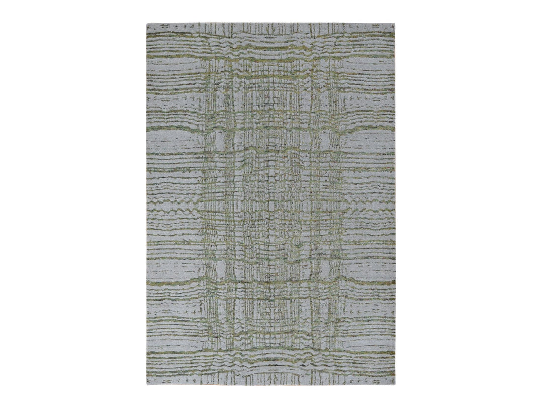 6'0" x 8'9" New Hand Loomed Grey Wool & Silk Rectangle Oriental Rug - MOA10280988