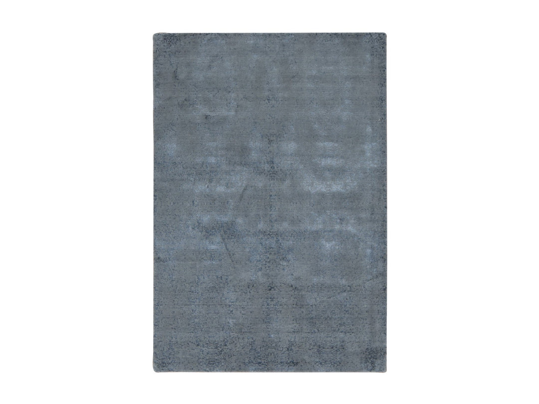 6'0" x 9'0" New Hand Loomed Grey Wool & Silk Rectangle Oriental Rug - MOA10280998