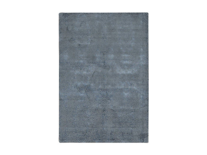 6'0" x 9'0" New Hand Loomed Grey Wool & Silk Rectangle Oriental Rug - MOA10280998