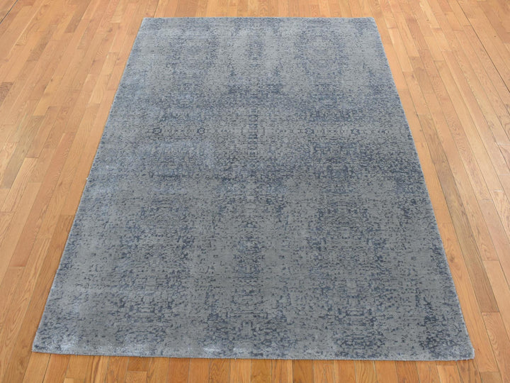6'0" x 9'0" New Hand Loomed Grey Wool & Silk Rectangle Oriental Rug - MOA10280998