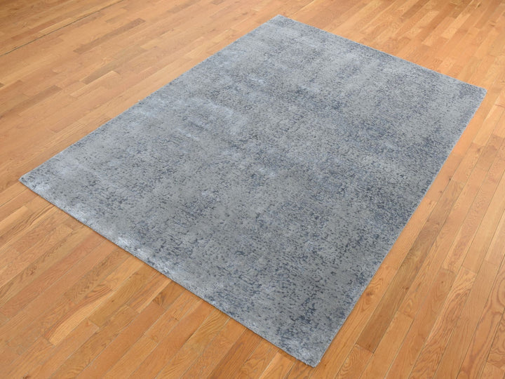 6'0" x 9'0" New Hand Loomed Grey Wool & Silk Rectangle Oriental Rug - MOA10280998