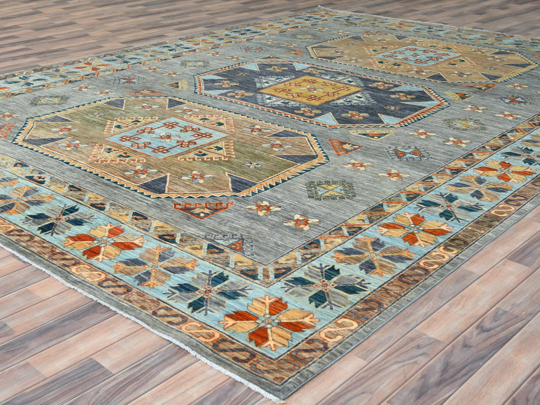 10'0" x 13'7" New Hand Knotted Grey Wool Rectangle Oriental Rug - MOA10282032