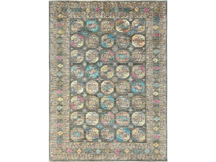 8'9" x 11'7" New Hand Knotted Grey Wool Rectangle Oriental Rug - MOA10282271