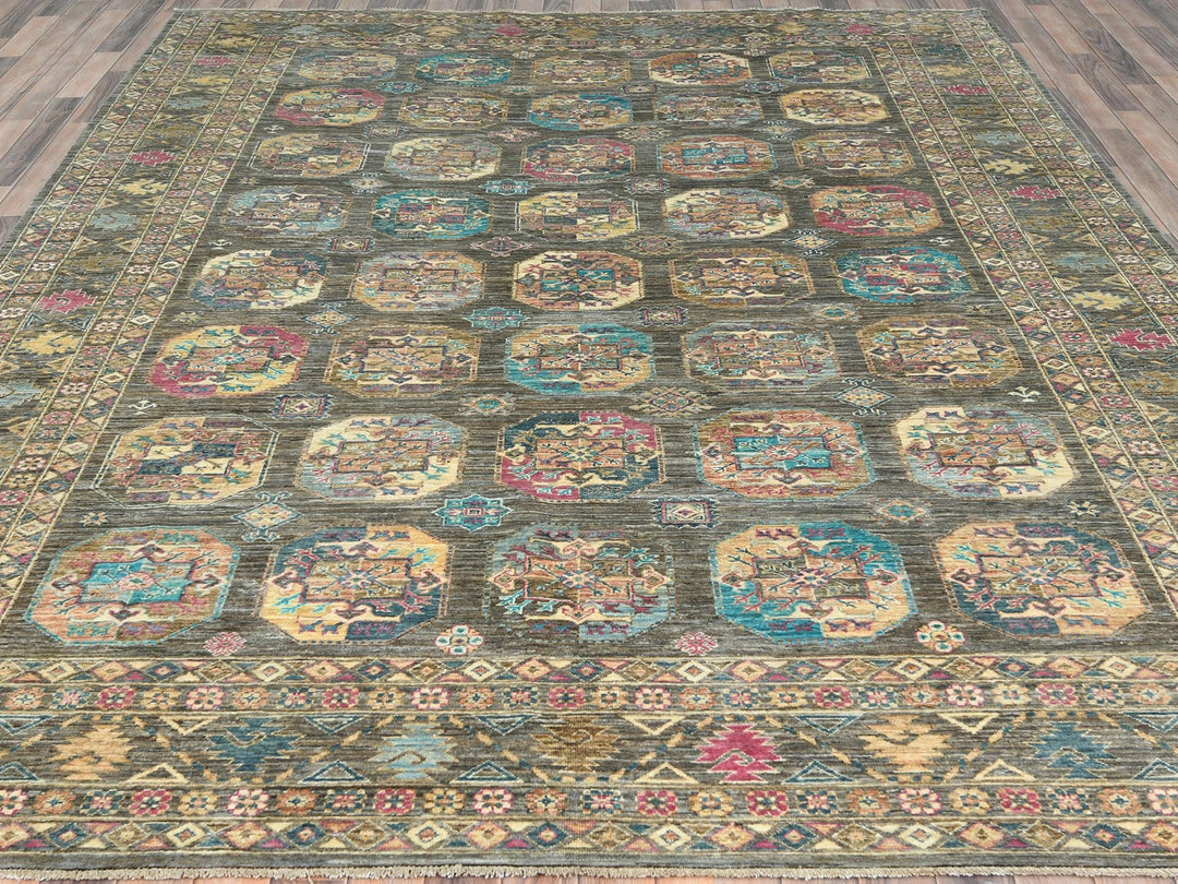 8'9" x 11'7" New Hand Knotted Grey Wool Rectangle Oriental Rug - MOA10282271