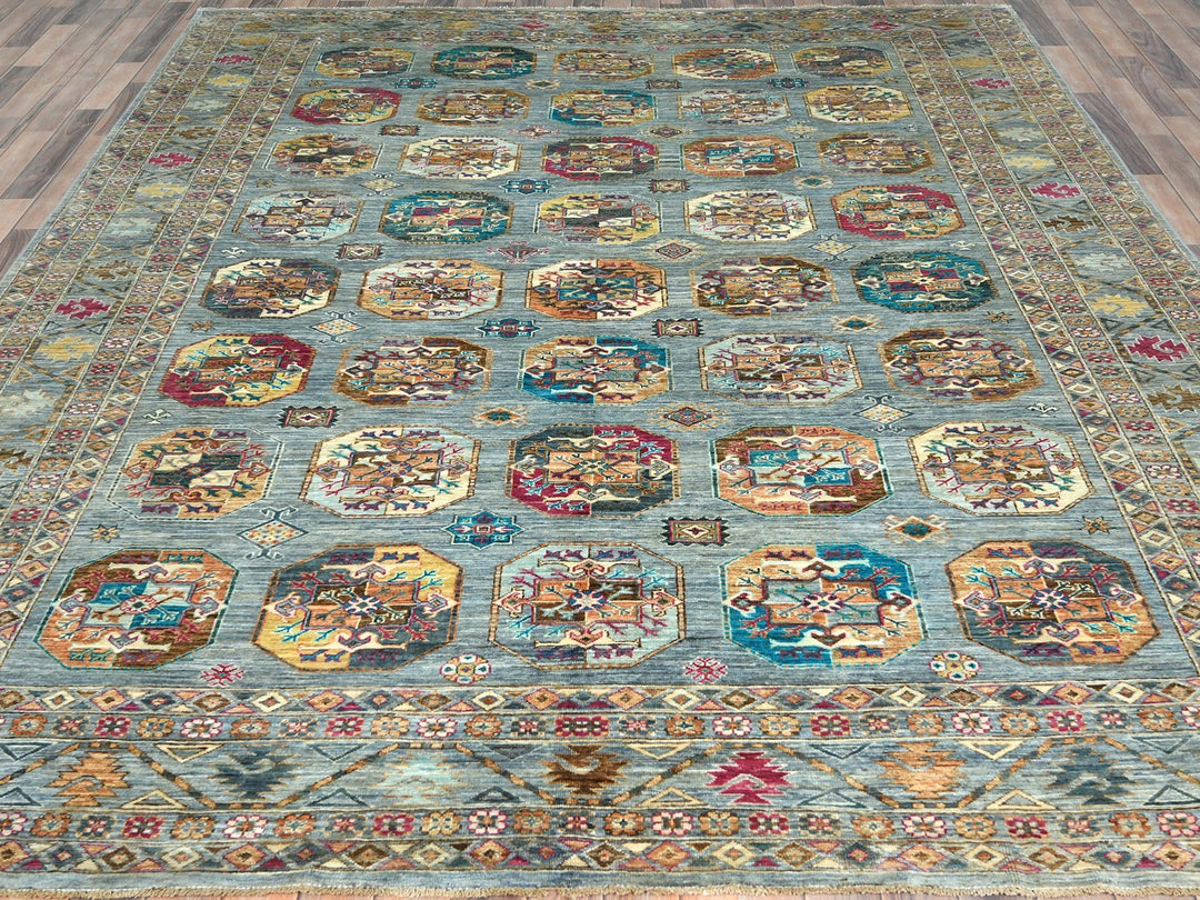 8'8" x 11'9" New Hand Knotted Blue Wool Rectangle Oriental Rug - MOA10282273