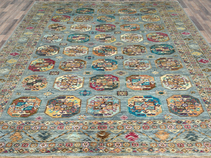 8'8" x 11'9" New Hand Knotted Blue Wool Rectangle Oriental Rug - MOA10282273