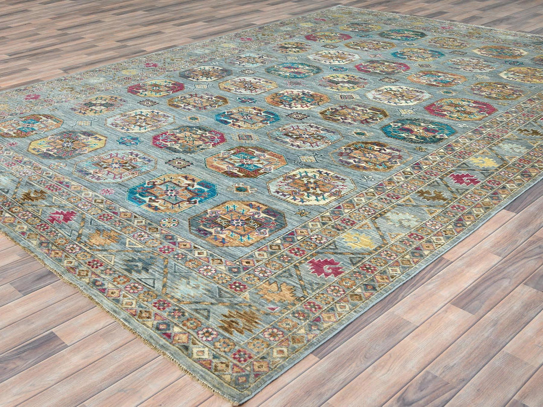 8'8" x 11'9" New Hand Knotted Blue Wool Rectangle Oriental Rug - MOA10282273