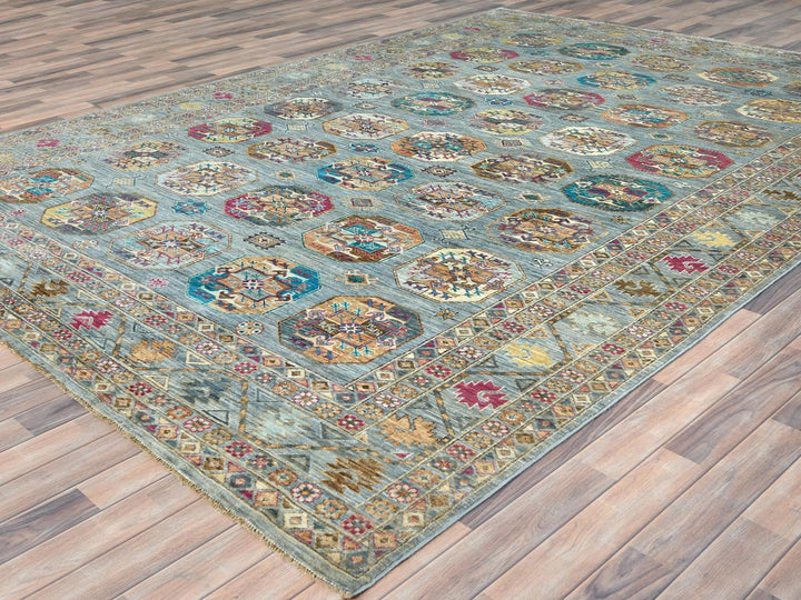 8'8" x 11'9" New Hand Knotted Blue Wool Rectangle Oriental Rug - MOA10282273