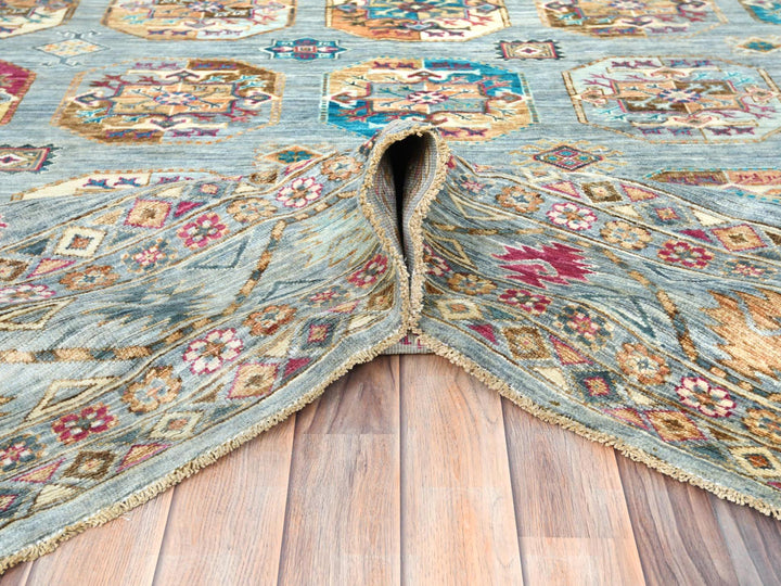 8'8" x 11'9" New Hand Knotted Blue Wool Rectangle Oriental Rug - MOA10282273