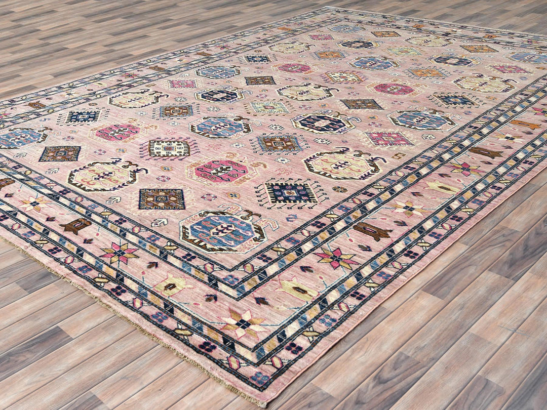 8'10" x 12'0" New Hand Knotted Pink Wool Rectangle Oriental Rug - MOA10282289