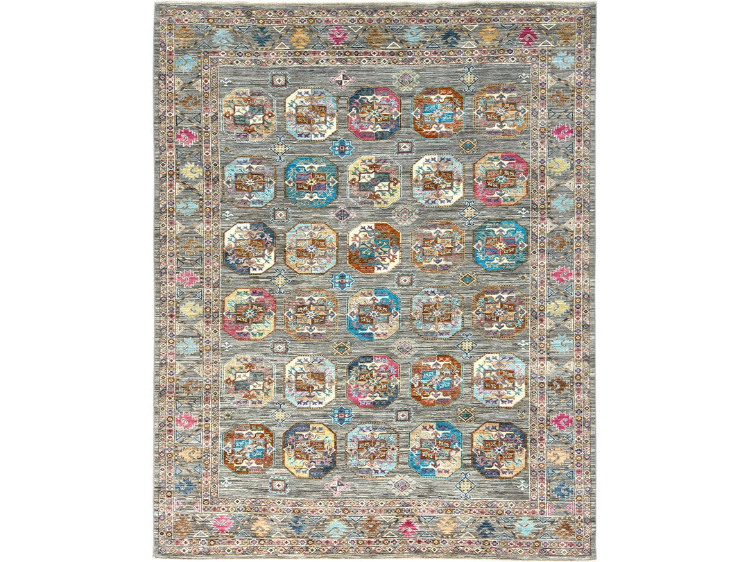 7'10" x 10'1" New Hand Knotted Grey Wool Rectangle Oriental Rug - MOA10282297