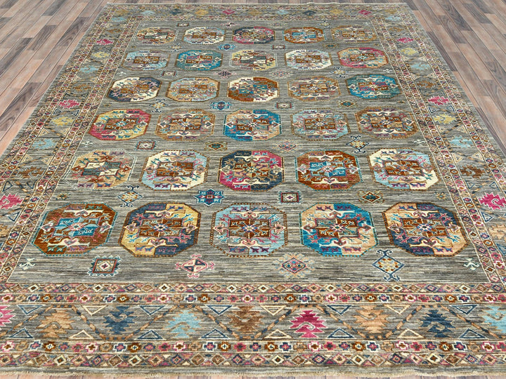 7'10" x 10'1" New Hand Knotted Grey Wool Rectangle Oriental Rug - MOA10282297