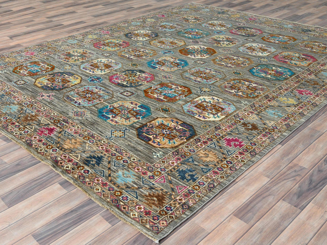 7'10" x 10'1" New Hand Knotted Grey Wool Rectangle Oriental Rug - MOA10282297