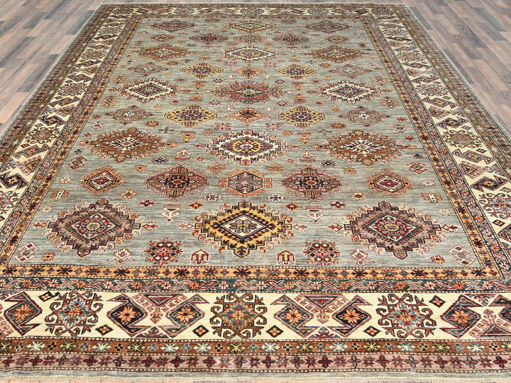 9'0" x 12'4" New Hand Knotted Grey Wool Rectangle Oriental Rug - MOA10282313