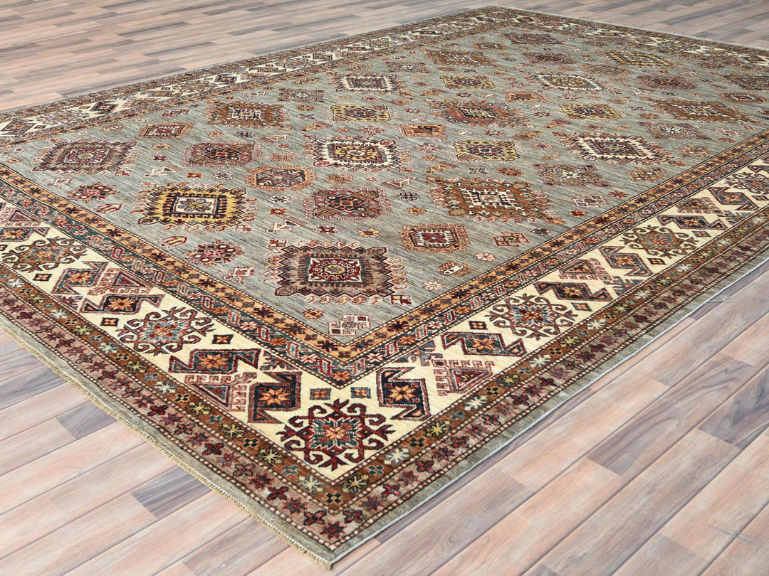 9'0" x 12'4" New Hand Knotted Grey Wool Rectangle Oriental Rug - MOA10282313