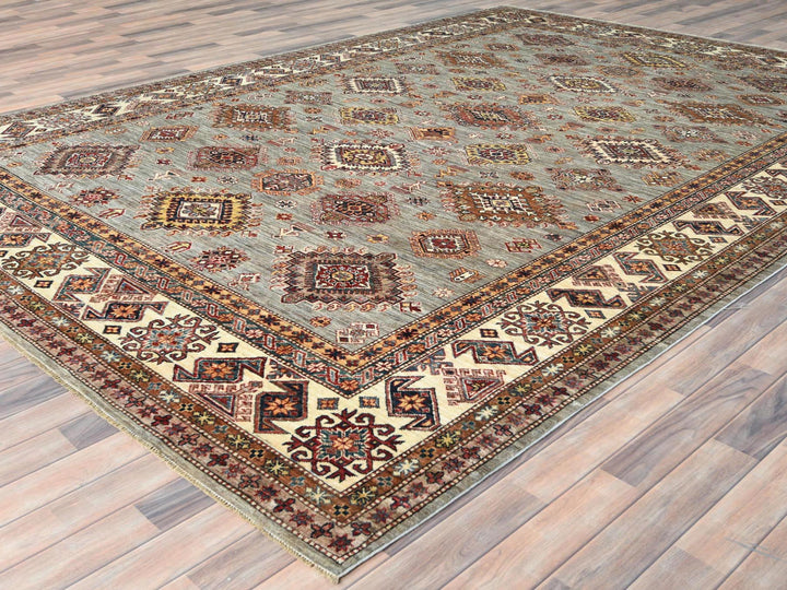 9'0" x 12'4" New Hand Knotted Grey Wool Rectangle Oriental Rug - MOA10282313