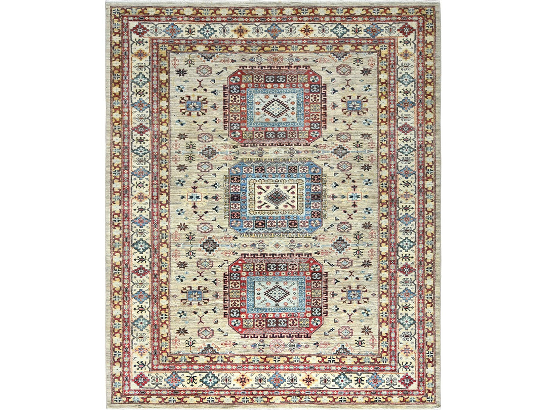 8'0" x 9'6" New Hand Knotted Beige Wool Rectangle Oriental Rug - MOA10282323