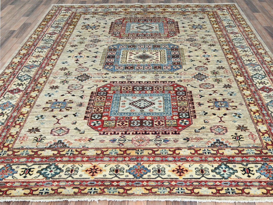 8'0" x 9'6" New Hand Knotted Beige Wool Rectangle Oriental Rug - MOA10282323