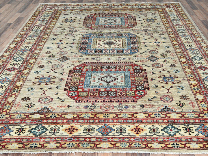 8'0" x 9'6" New Hand Knotted Beige Wool Rectangle Oriental Rug - MOA10282323