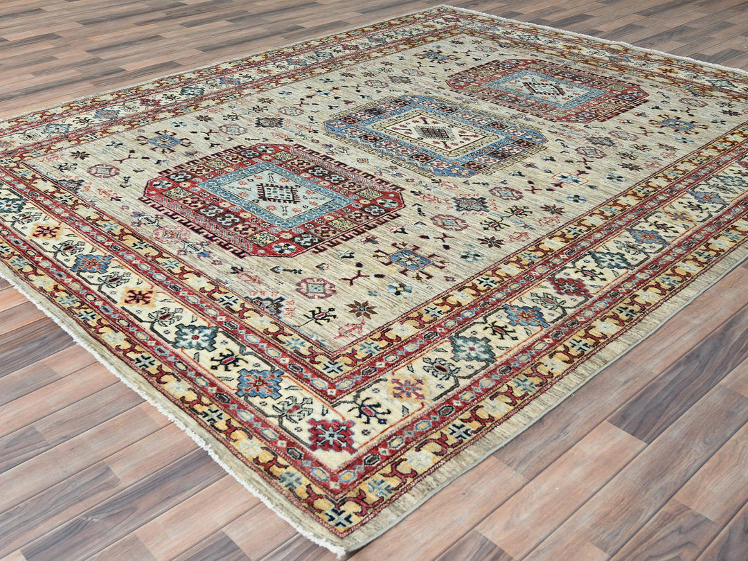 8'0" x 9'6" New Hand Knotted Beige Wool Rectangle Oriental Rug - MOA10282323